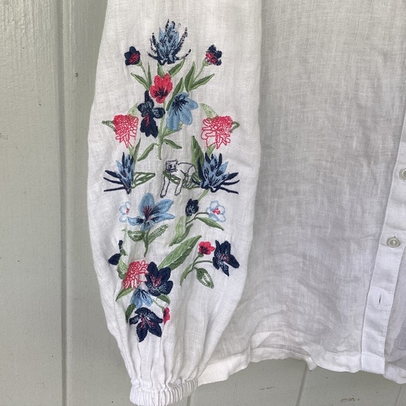 Anthropologie 100% LINEN peasant shirt button down TOP - Picture 3 of 3